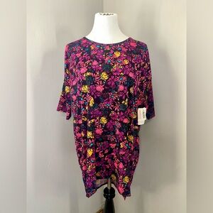 LuLaRoe Irma Tunic Style Top NWT Black Purple Yellow Floral